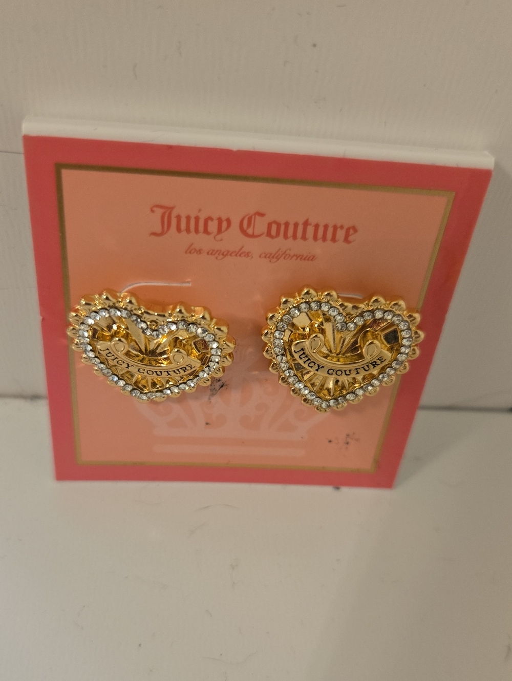 Juicy Couture Gold Heart Logo Crystal Halo Stud Earrings Nwt